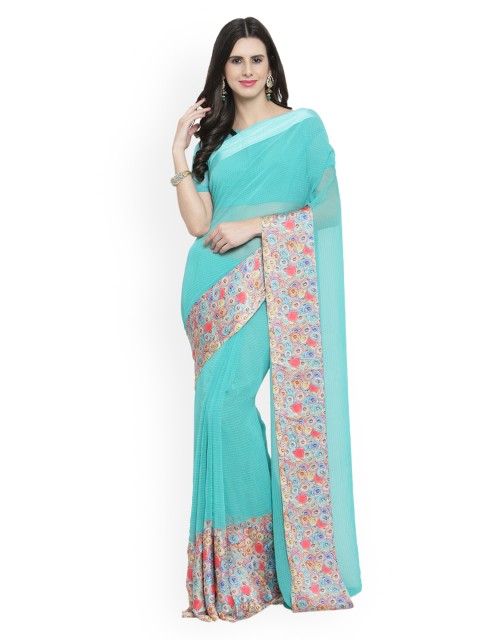 

Shaily Blue Printed Satin Saree