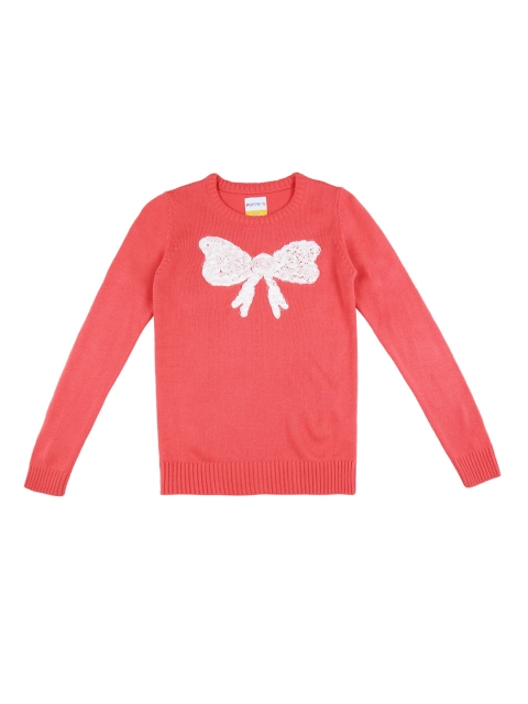 

POPPERS by Pantaloons Girls Coral Pink Appliqued Pullover