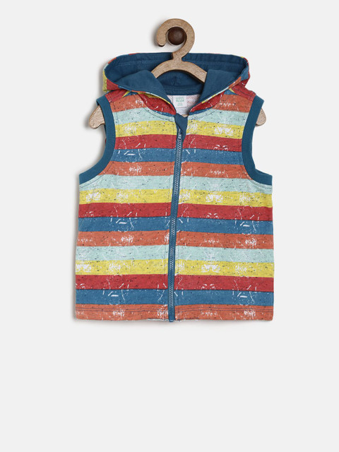 

MINI KLUB Boys Multicoloured Striped Hooded Sleeveless Sweatshirt, Multi