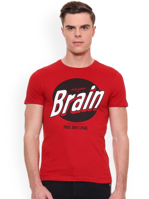 

People Men Red Printed Round Neck T-shirt