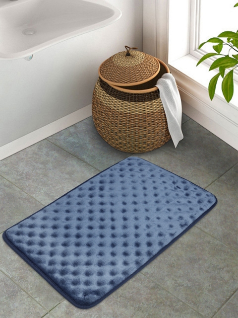 Portico New York Blue Textured Rectangular Anti-Skid Floor Mat