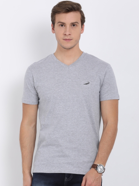 

Crocodile Men Grey Melange Solid V-Neck T-shirt