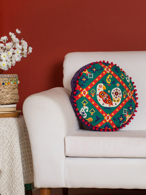 

Chumbak Green Set of Single Quirky Round Cushion Covers