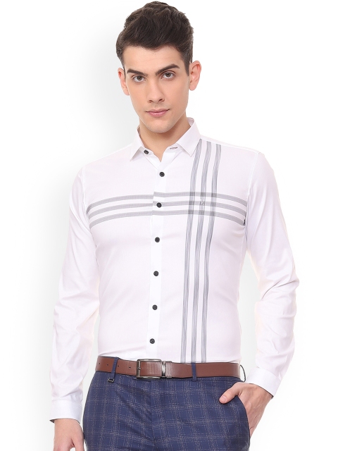 

V Dot Men White Skinny Fit Striped Formal Shirt