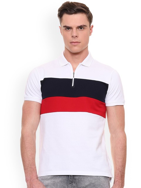 

People Men White Colourblocked Polo Collar T-shirt
