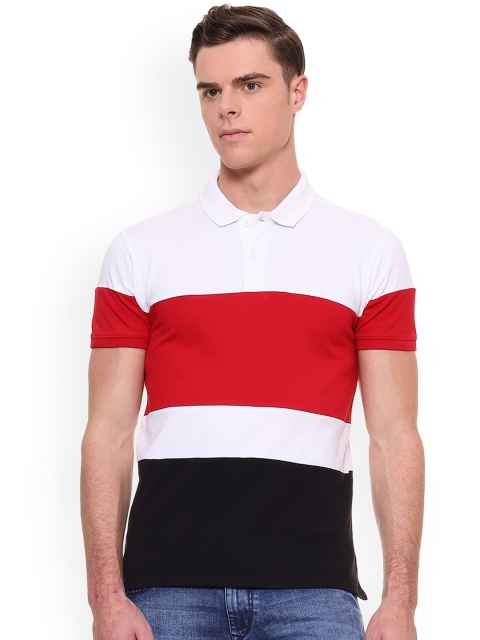 

People Men White Colourblocked Polo Collar T-shirt