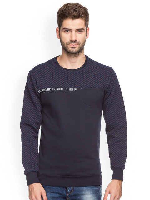 

Status Quo Men Navy Blue Printed Sweatshirt