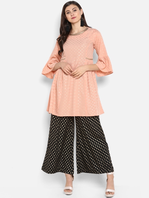 

Janasya Women Pink & Black Solid Kurta with Palazzos