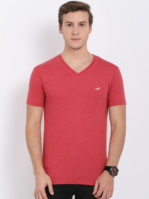 

Crocodile Men Red Solid V-Neck T-shirt
