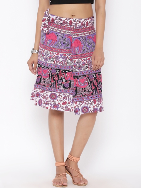 

SOUNDARYA Women White & Purple Ethnic Print Wrap-Around Skirt