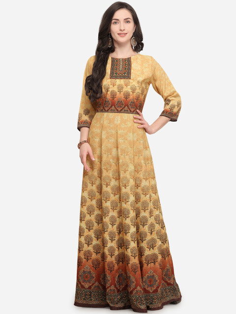

Stylee Lifestyle Women Yellow & Brown Printed Anarkali Kurta