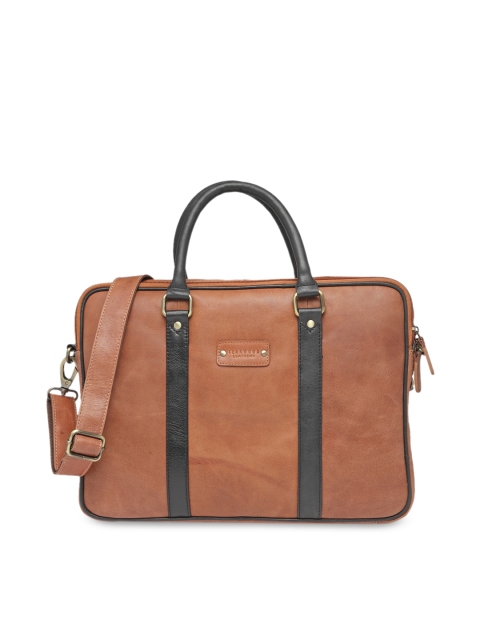 

Teakwood Leathers Unisex Tan & Black Colourblocked Laptop Bag