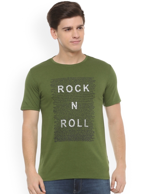 

V Dot Men Green Printed Round Neck T-shirt