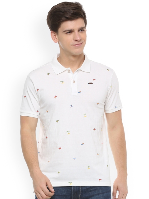 

People Men White Printed Polo Collar T-shirt