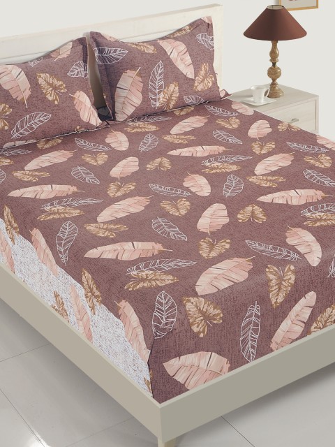 

SWAYAM Maroon & White Abstract Fitted 200 TC Cotton 1 Queen Bedsheet with 2 Pillow Covers