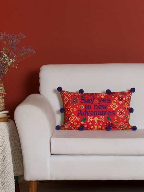

Chumbak Orange New Adventures Pom Pom Rectangle Cushion Cover