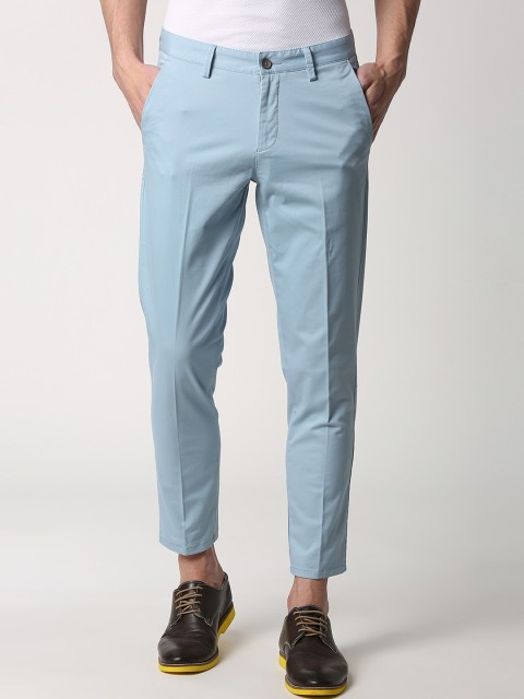

Peter England Casuals Men Blue Tapered Fit Solid Regular Trousers
