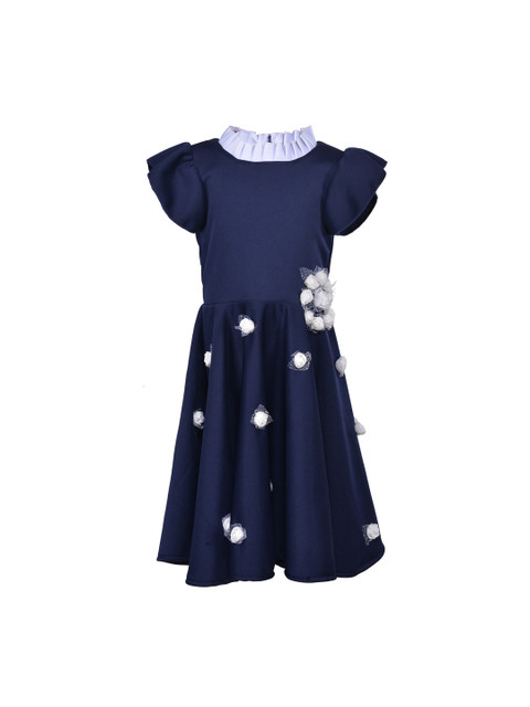 

Samsara Couture Girls Navy Blue Self Design Fit and Flare Dress