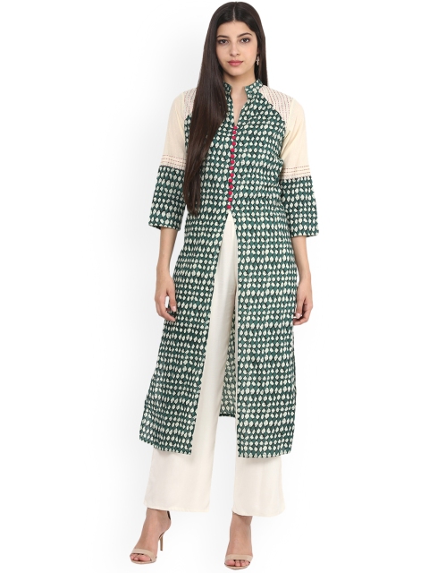 

Jaipur Kurti Women Green Printed Straight Kurta