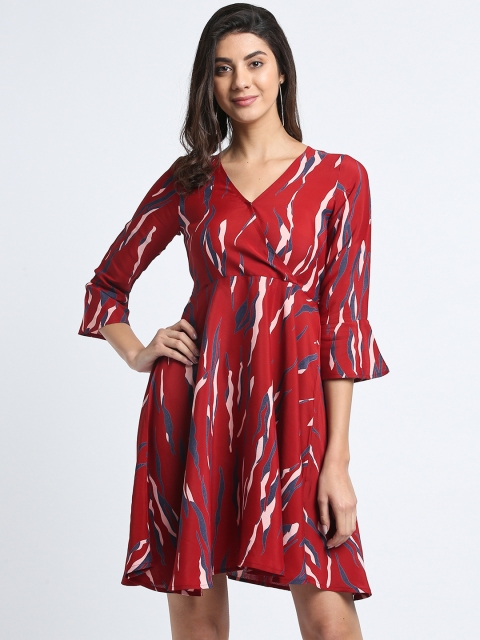 

Trend Arrest Women Maroon Printed Wrap Dress