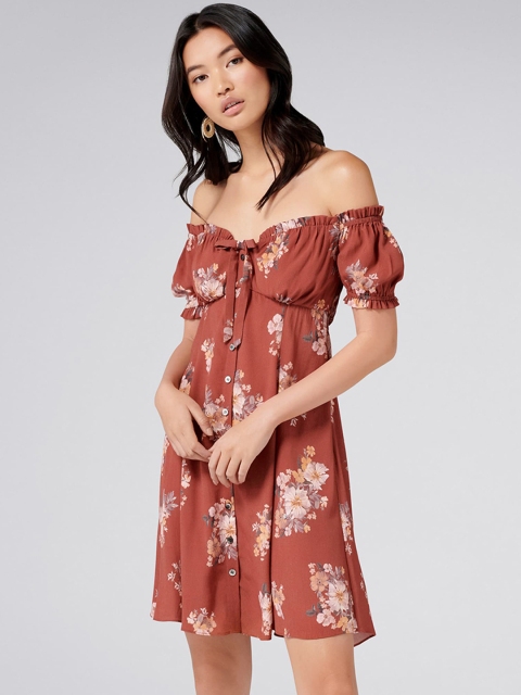

Forever New Women Maroon Printed Fit & Flare Dress
