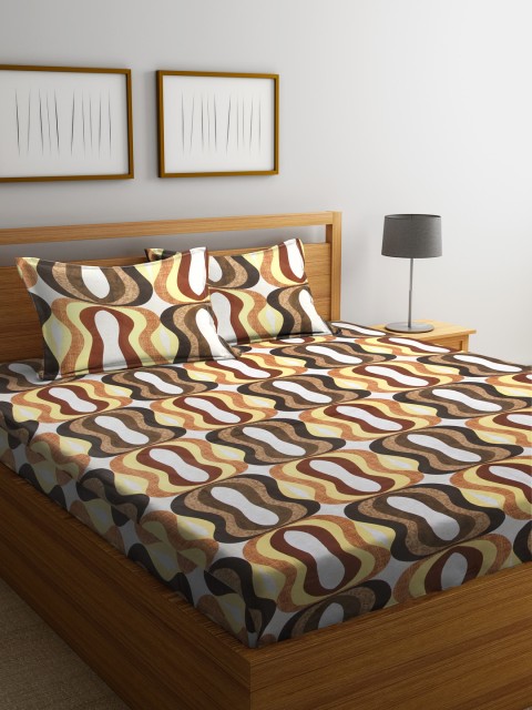 

RANGRAGE White & Brown Abstract Flat 180 TC Cotton Double Bedsheet with 2 Pillow Covers