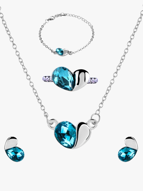 Peora Women Silver Plated Blue Crystal Cubic Zirconia Jewellery Set