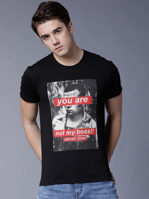 

LOCOMOTIVE Men Black Printed Round Neck T-shirt