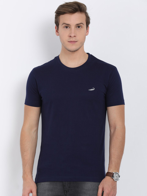 

Crocodile Men Navy Blue Solid Round Neck Slim Fit T-shirt