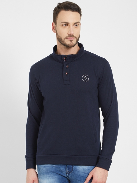 

Status Quo Men Navy Blue Solid Slim Fit Sweatshirt