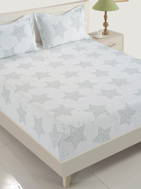 

SWAYAM White & Grey Abstract Flat 200 TC Cotton 1 King Bedsheet with 2 Pillow Covers