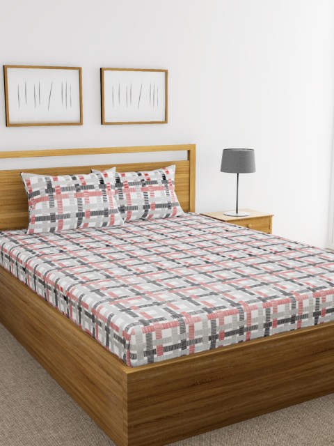 

BIANCA White & Grey Abstract Flat 144 TC Cotton 1 King Bedsheet with 2 Pillow Covers