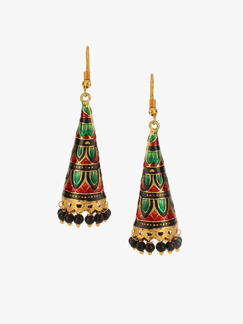 

Peora Multicoloured Gold Plated Meenakari Geometric Jhumkas, Multi