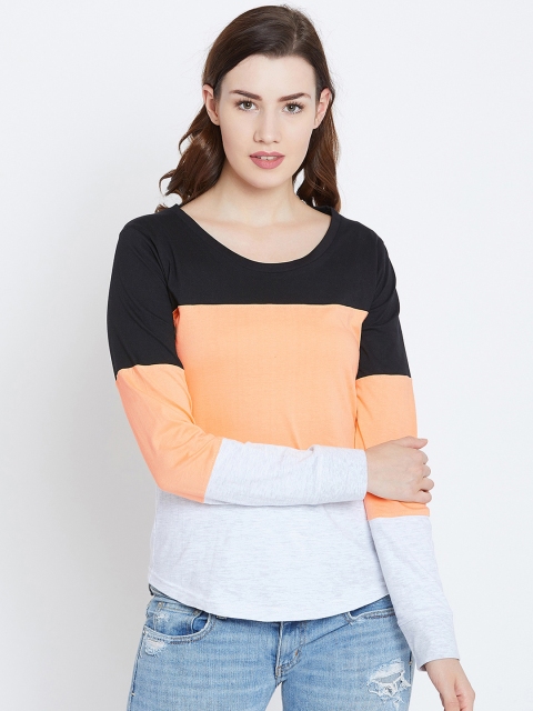 

The Dry State Women Peach-Coloured Colourblocked Round Neck T-shirt