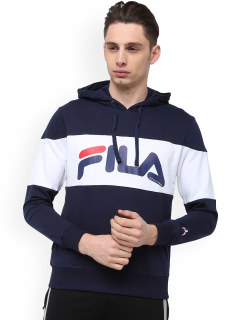 

FILA Men Navy Blue & White Printed Hooded Sweatshirt