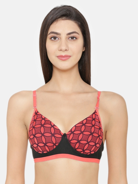 

ABELINO Black & Red Printed Non-Wired Heavily Padded Push-Up Bra