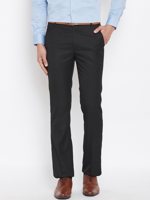 

Canary London Men Black Smart Slim Fit Self Design Formal Trousers