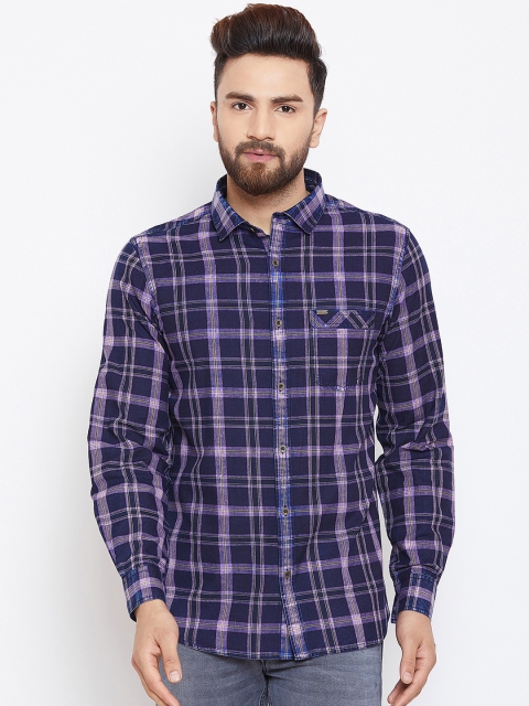 

Canary London Men Navy Blue & White Smart Slim Fit Checked Casual Shirt