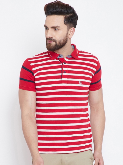 

Duke Men Red & White Striped Polo Collar T-shirt