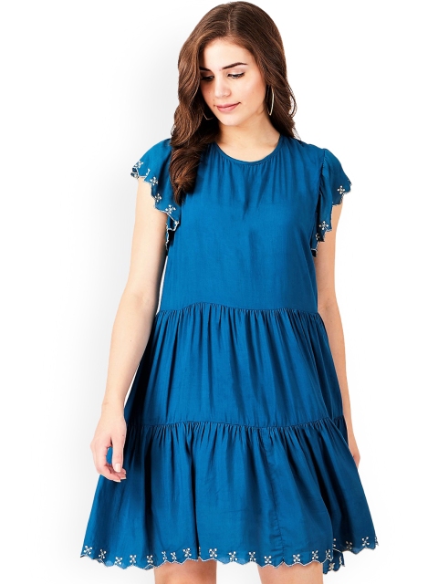 

Label Ritu Kumar Women Blue Solid A-Line Dress