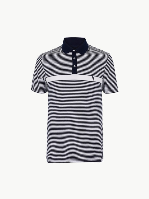 

Marks & Spencer Men Navy Blue Striped Polo Collar T-shirt