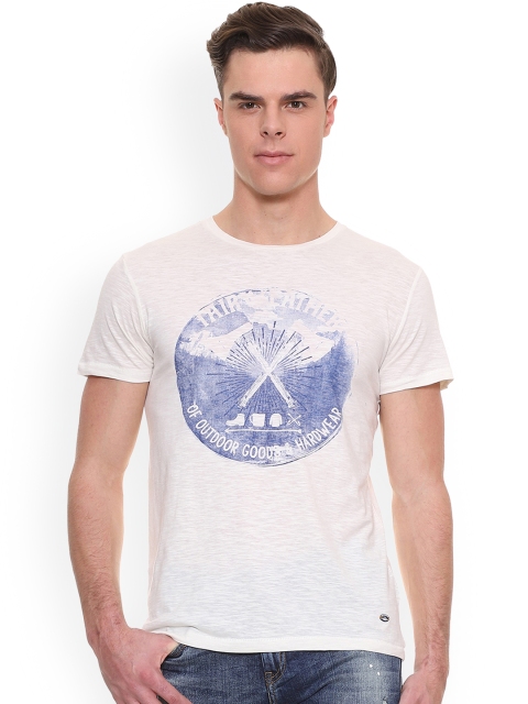 

People Men White Printed Round Neck T-shirt