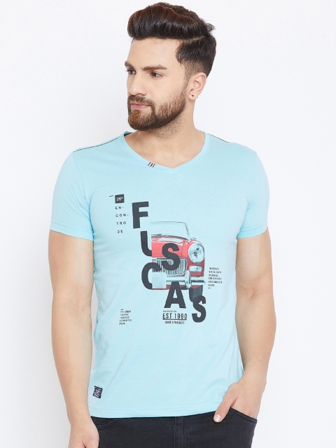

Duke Men Blue Printed V-Neck T-shirt