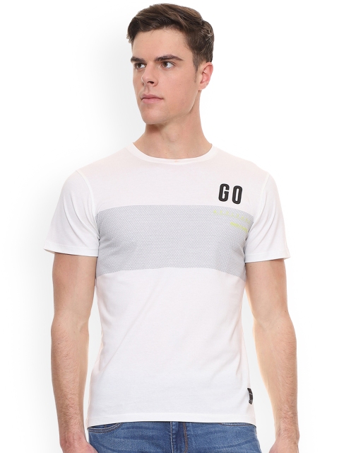 

People Men White Colourblocked Round Neck Pure Cotton T-shirt