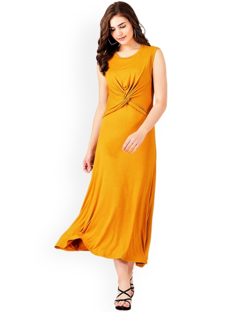 

Label Ritu Kumar Women Yellow Solid A-Line Midi Dress