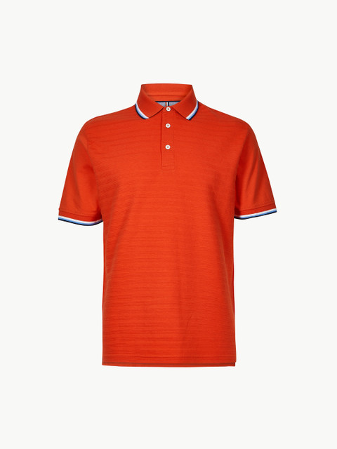 

Marks Spencer Men Red Self Design Polo Collar Pure Cotton T-shirt