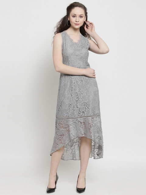 

Latin Quarters Women Grey Self Design A-Line Dress