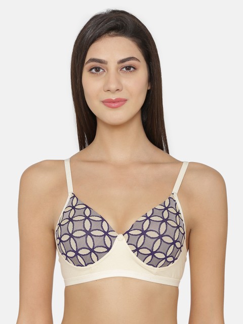 

ABELINO Off-White & Purple Printed Non-Wired Heavily Padded Everyday Bra MIXMATCHSKIN