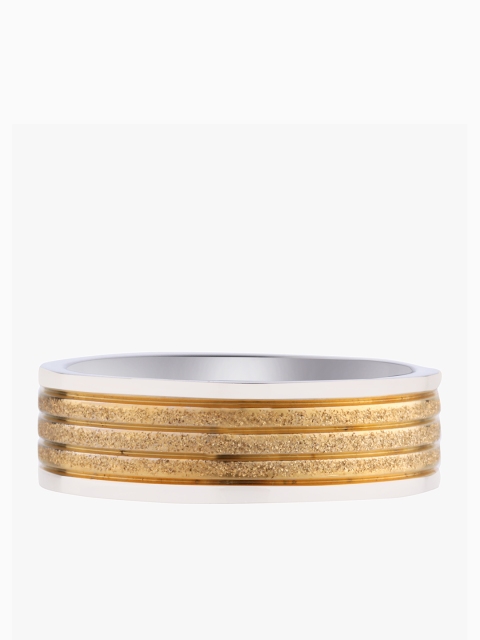 

Peora Men Silver-Plated & Gold-Toned 316L Bold Gold Frosted Shine Band Ring