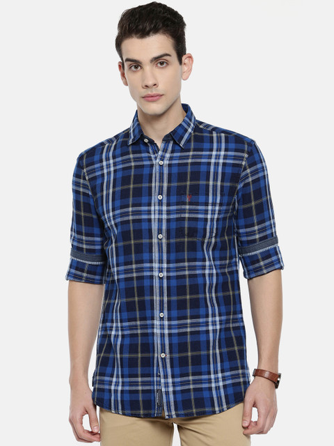 

Classic Polo Men Blue & White Slim Fit Checked Casual Shirt
